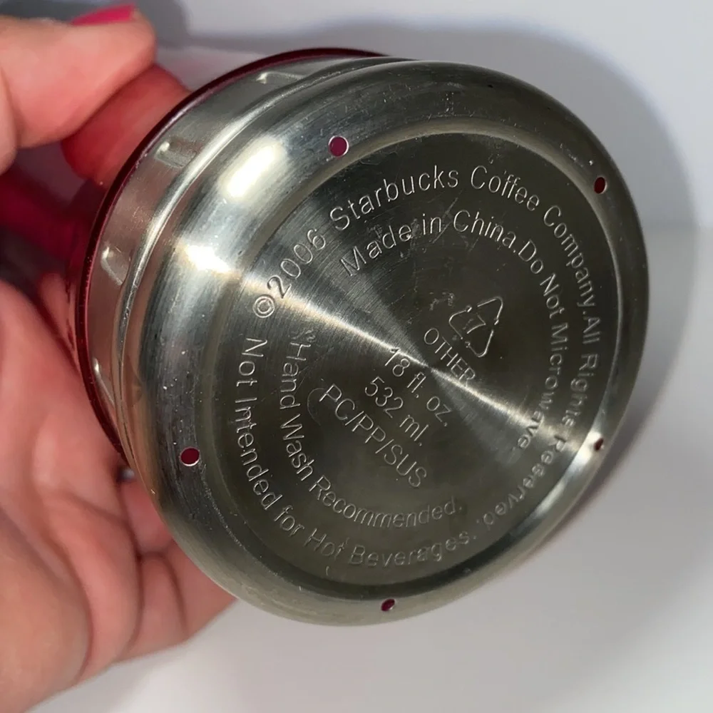 Starbucks pink tumbler screw top nylon strap 18 oz metal plastic preowned 2006
